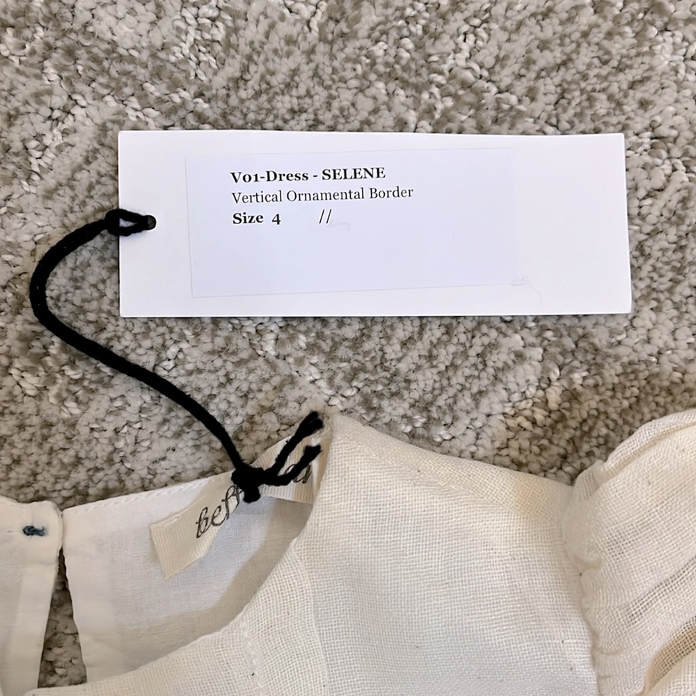 Belle Chiara Girls’ Organic Ivory Vertical Ornamental Border Selene Dress—4Y - Picture 13 of 14